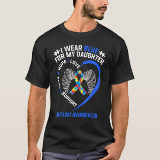 T-shirt Ruban Coeur Je Porte Du Bleu Pour Ma Fille Autisme