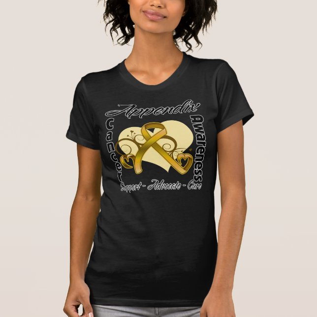 T-shirt Ruban de coeur - conscience de Cancer d'annexe (Devant)