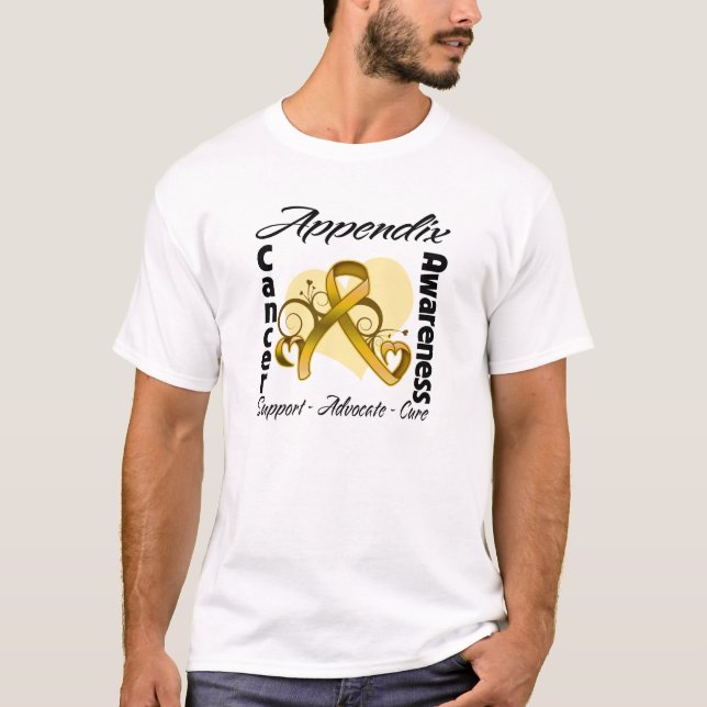 T-shirt Ruban de coeur - conscience de Cancer d'annexe (Devant)