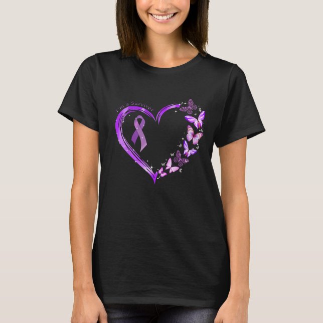 T-shirt Ruban de coeur du papillon I'm A Survivor Fibromya (Devant)