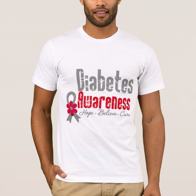 T-shirt Ruban de fleur de conscience de diabète (Devant)