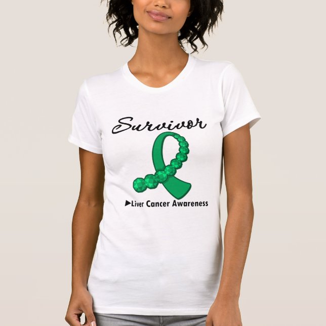 T-shirt Ruban de gemstone survivant du cancer du foie (Devant)