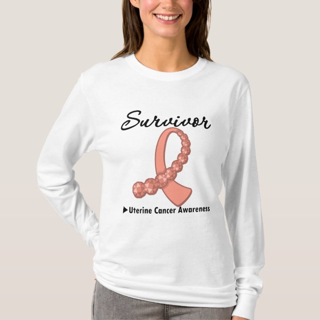 T-shirt Ruban de gemstone survivant du cancer utérin (Devant)