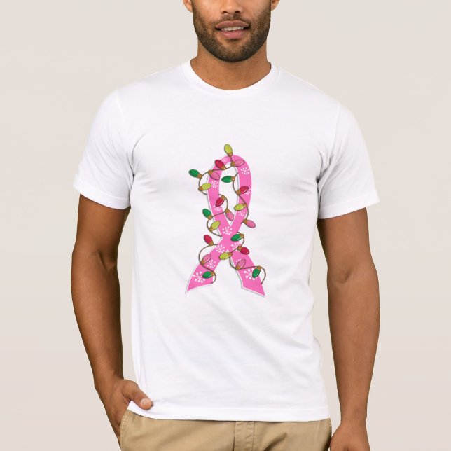 T-shirt Ruban de lumières de Noël de cancer du sein (Devant)