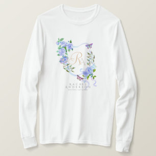 T-shirt Ruban de monogramme chic Rose Bleue 
