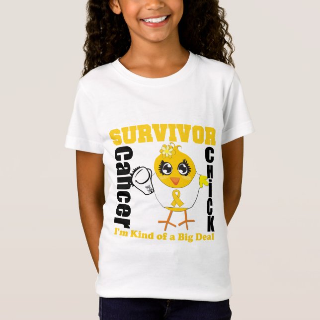 T-Shirt Ruban de poussin de survivant de Cancer d'enfance (Devant)
