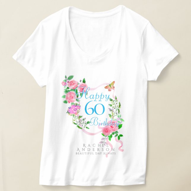 T-shirt Ruban de rose rose 60 ans (Poser)