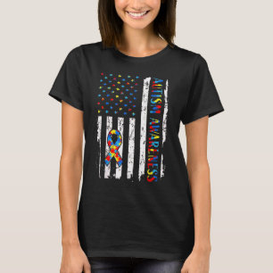 T-shirt Ruban de sensibilisation à l'autisme Drapeau améri