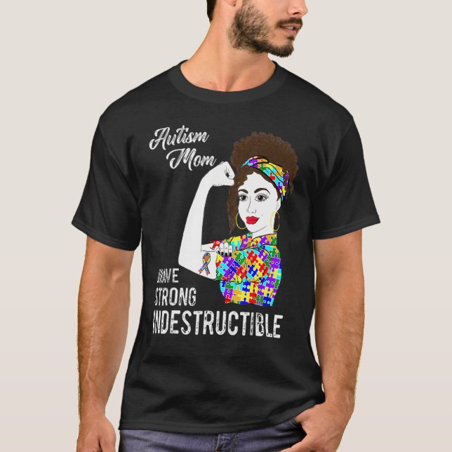 T-shirt Ruban de sensibilisation à l'autisme maman (Devant)