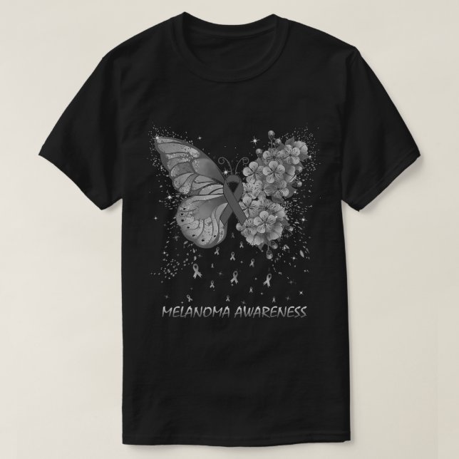 T-shirt Ruban de sensibilisation au mélanome papillon (Design devant)