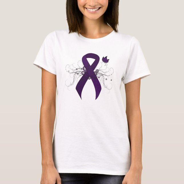 T-shirt Ruban de sensibilisation au violet avec papillon (Devant)