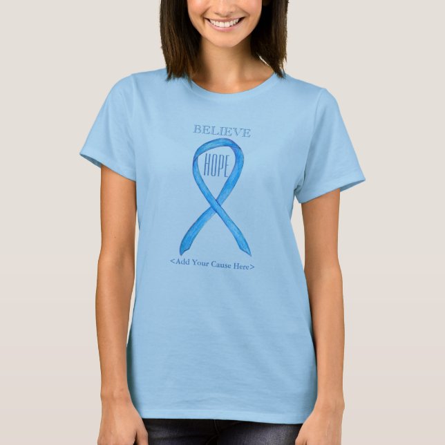 T-shirt Ruban de sensibilisation bleu clair sur mesure T-s (Devant)