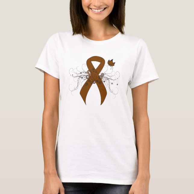 T-shirt Ruban de sensibilisation Brown avec papillon (Devant)