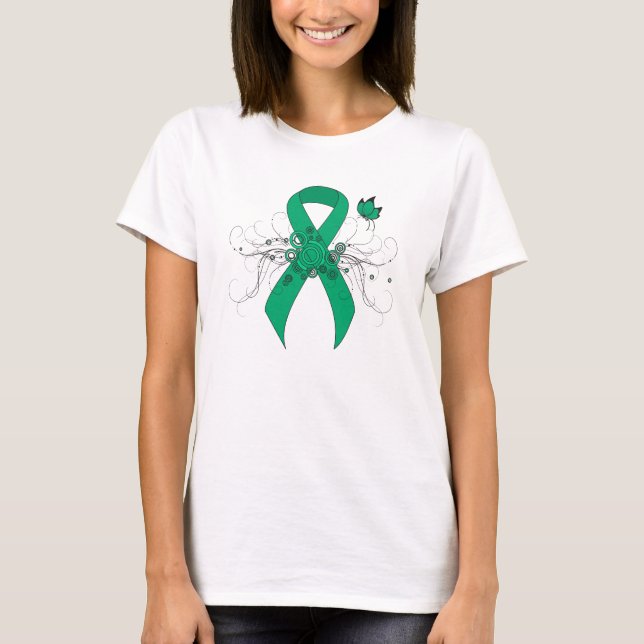 T-shirt Ruban de sensibilisation Jade avec papillon (Devant)