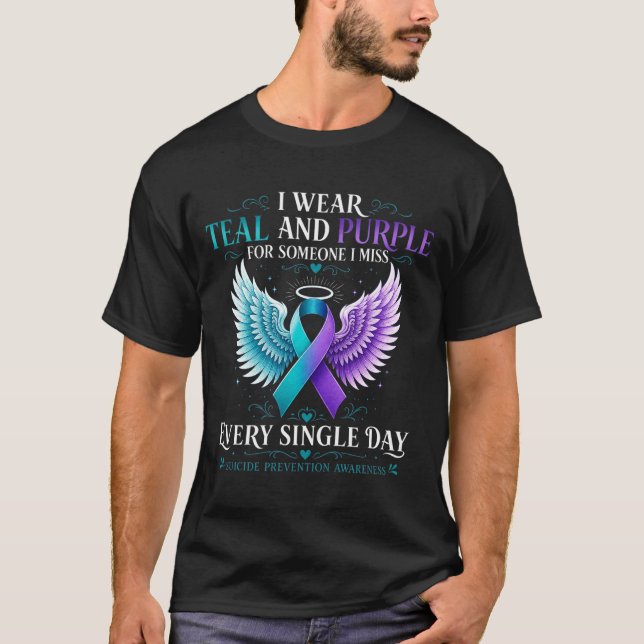T-shirt Ruban de sensibilisation sarcelle et violet avec a (Devant)