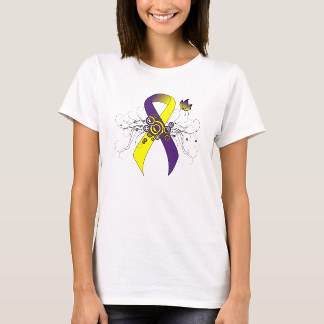 T-shirt Ruban de sensibilisation violet et jaune avec papi (Devant)