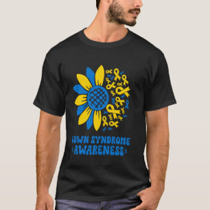 T-shirt Ruban de soutien bleu jaune Down Syndrome 21 mars