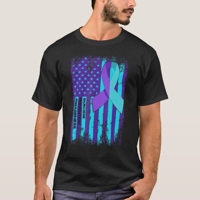 T-shirt Ruban Drapeau Américain Sensibilisation au Suicide (Devant)