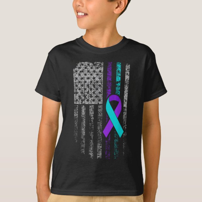 T-shirt Ruban du drapeau américain pour la sensibilisation (Devant)