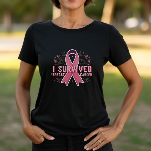 T-shirt Ruban du survivant du cancer du sein (I Survived Breast Cancer Pink Ribbon Tshirt)