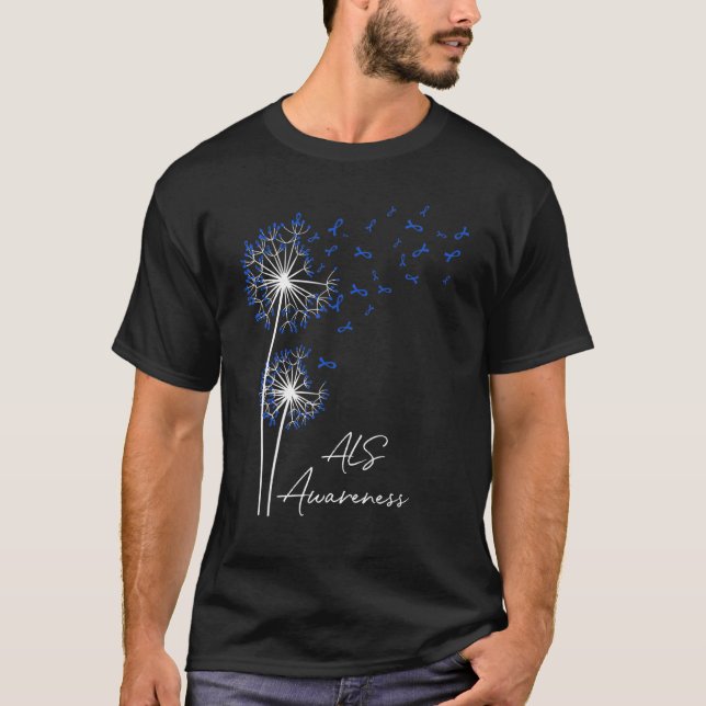 T-shirt Ruban Fleur Dandelion Faith Hope Love Blue Als A (Devant)