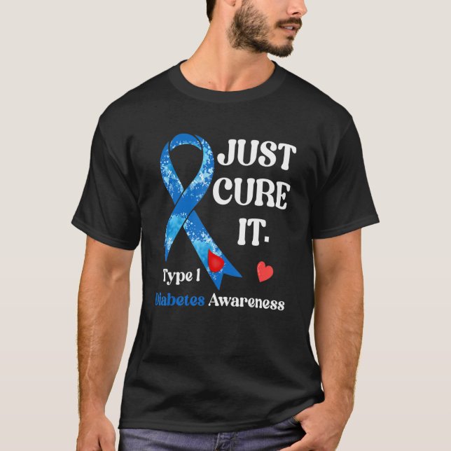 T-shirt Ruban Just Cure It Bleu de sensibilisation au diab (Devant)