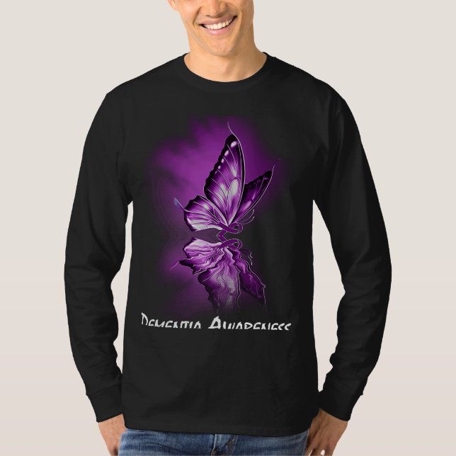 T-shirt Ruban Papillon Sensibilisation à la démence (Devant)