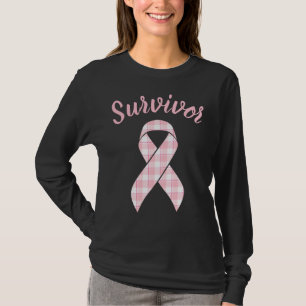 T-shirt Ruban Rose à carreaux de sensibilisation au cancer