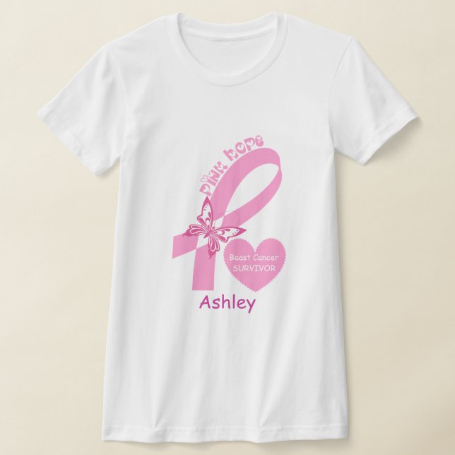 T-shirt Ruban rose et butterfy Surveineuse du cancer du se (Poser)