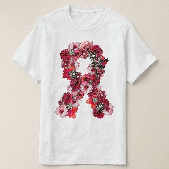 T-shirt Ruban rose Fleurs vintages (Design devant)