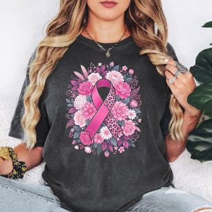 T-shirt Ruban Rose Floral de Sensibilisation au Cancer du