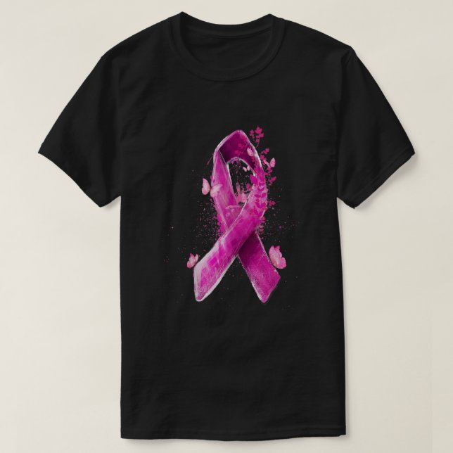 T-shirt Ruban rose papillon Sensibilisation au cancer du s (Design devant)