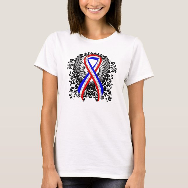 T-shirt Ruban rouge, blanc et bleu avec ailes (Devant)