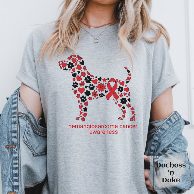 T-shirt Ruban Rouge de Sensibilisation à l'Hémangiosarcome (Dog Hemangiosarcoma Awareness Red Ribbon T-Shirt)