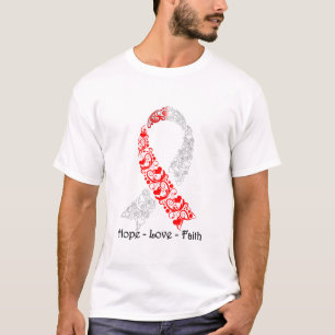 T-shirt Ruban rouge et blanc d'espoir de conscience