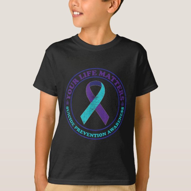 T-shirt Ruban sarcelle et violet de sensibilisation à la p (Devant)