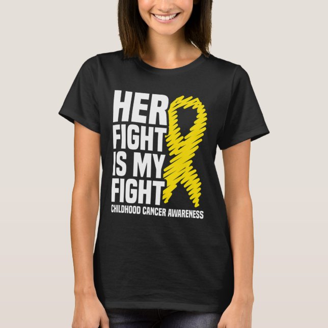 T-shirt Ruban Son Combat Est Mon Combat Cancer De L'Enfant (Devant)