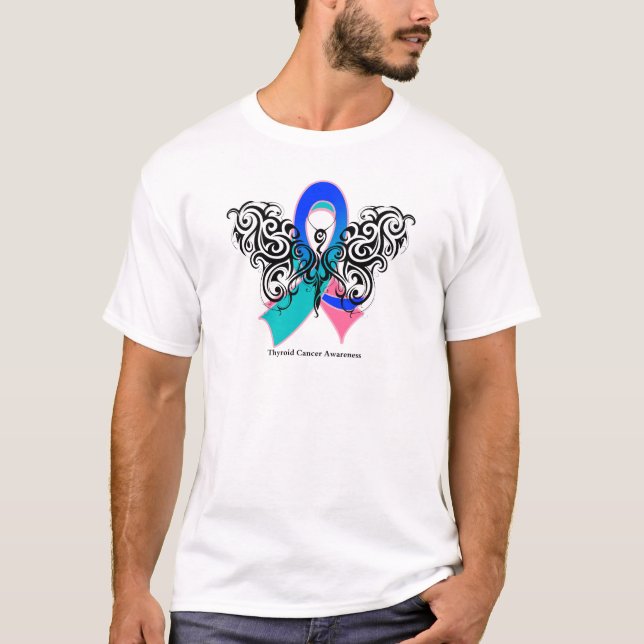 T-shirt Ruban tribal de papillon de cancer de la thyroïde (Devant)
