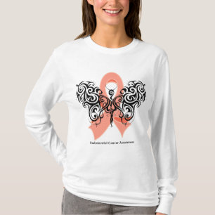 T-shirt Ruban tribal de papillon de cancer du corps utéri