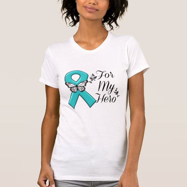 T-shirt Ruban turquoise pour mon héros (Devant)