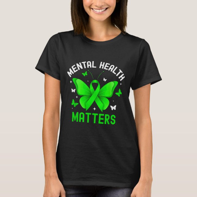 T-shirt Ruban vert papillon de sensibilisation à la santé  (Devant)