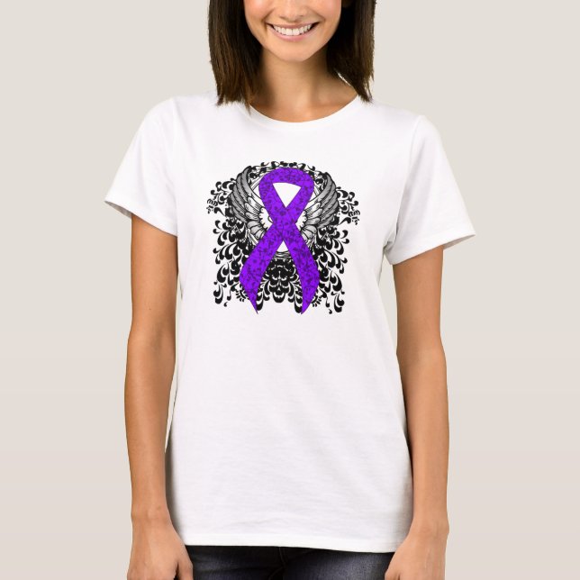 T-shirt Ruban violet avec ailes, lymphome de Hodgkin (Devant)
