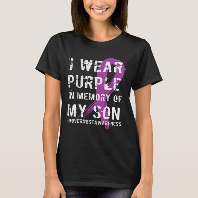 T-shirt Ruban Violet Mémoire de Surdosage de Mon Fils  (Devant)