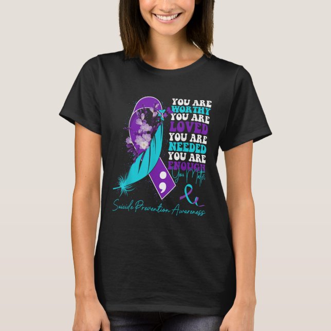 T-shirt Ruban violet sarcelle de sensibilisation à la prév (Devant)