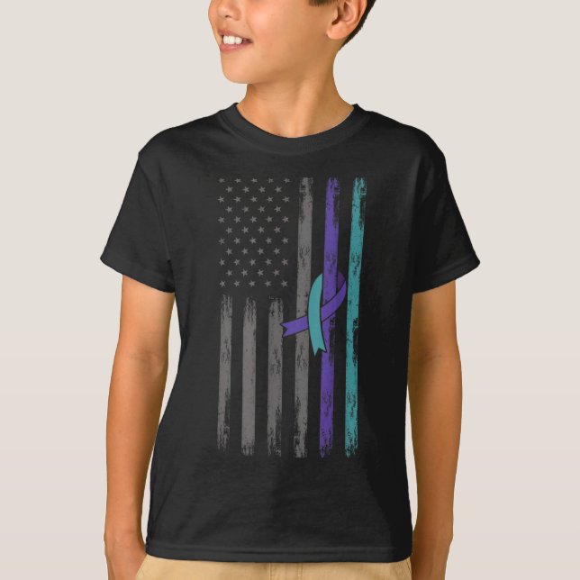 T-shirt Ruban violet sarcelle de sensibilisation à la prév (Devant)