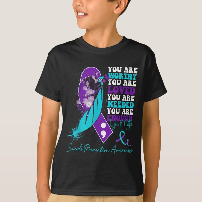 T-shirt Ruban Violet Turquoise de Sensibilisation à la Pré (Devant)