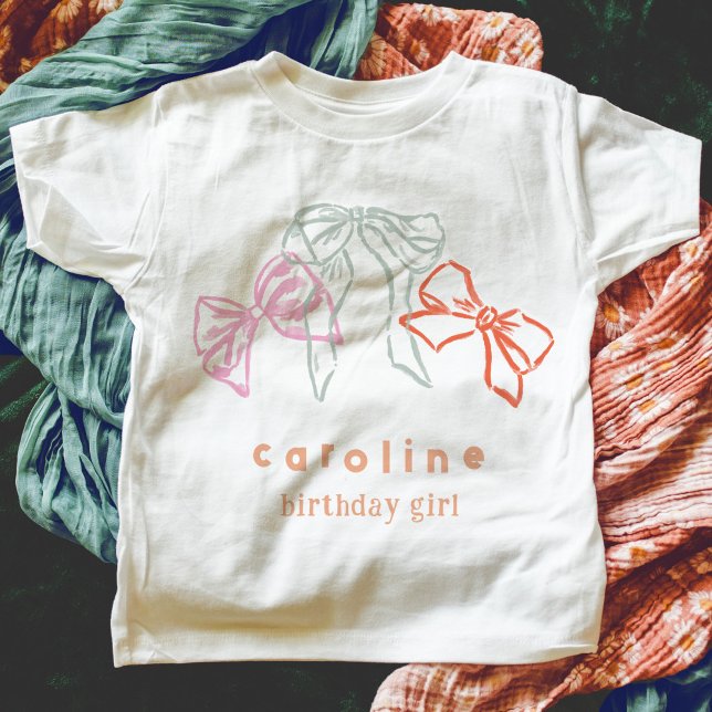 T-shirt Rubans et vaches Watercolor Girls Anniversaire (Watercolor ribbons and bows personalized birthday girl party t-shirt.)