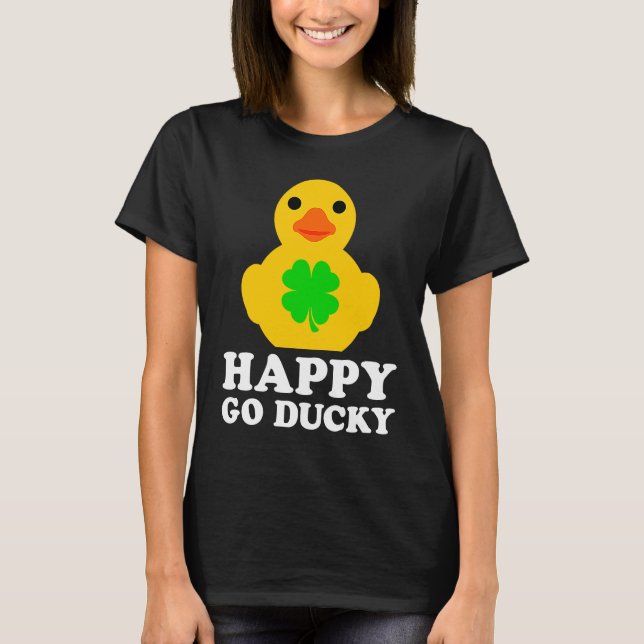 T-shirt Rubber Duck Lover Happy Go Ducky Clover St Patrick (Devant)