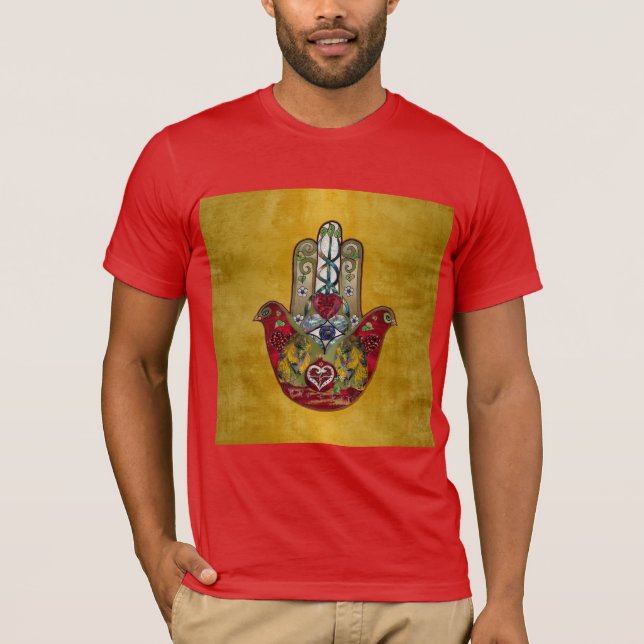 T-shirt Ruby Pomegranate Heart Red Bird Hamsa (Devant)