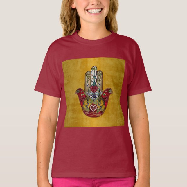 T-shirt Ruby Pomegranate Heart Red Bird Hamsa (Devant)